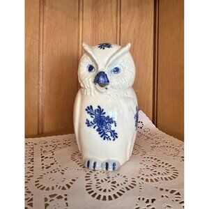 Vintage Hand Painted Delft Blue & White Ceramic Owl Creamer Pitcher Creamer Jug
